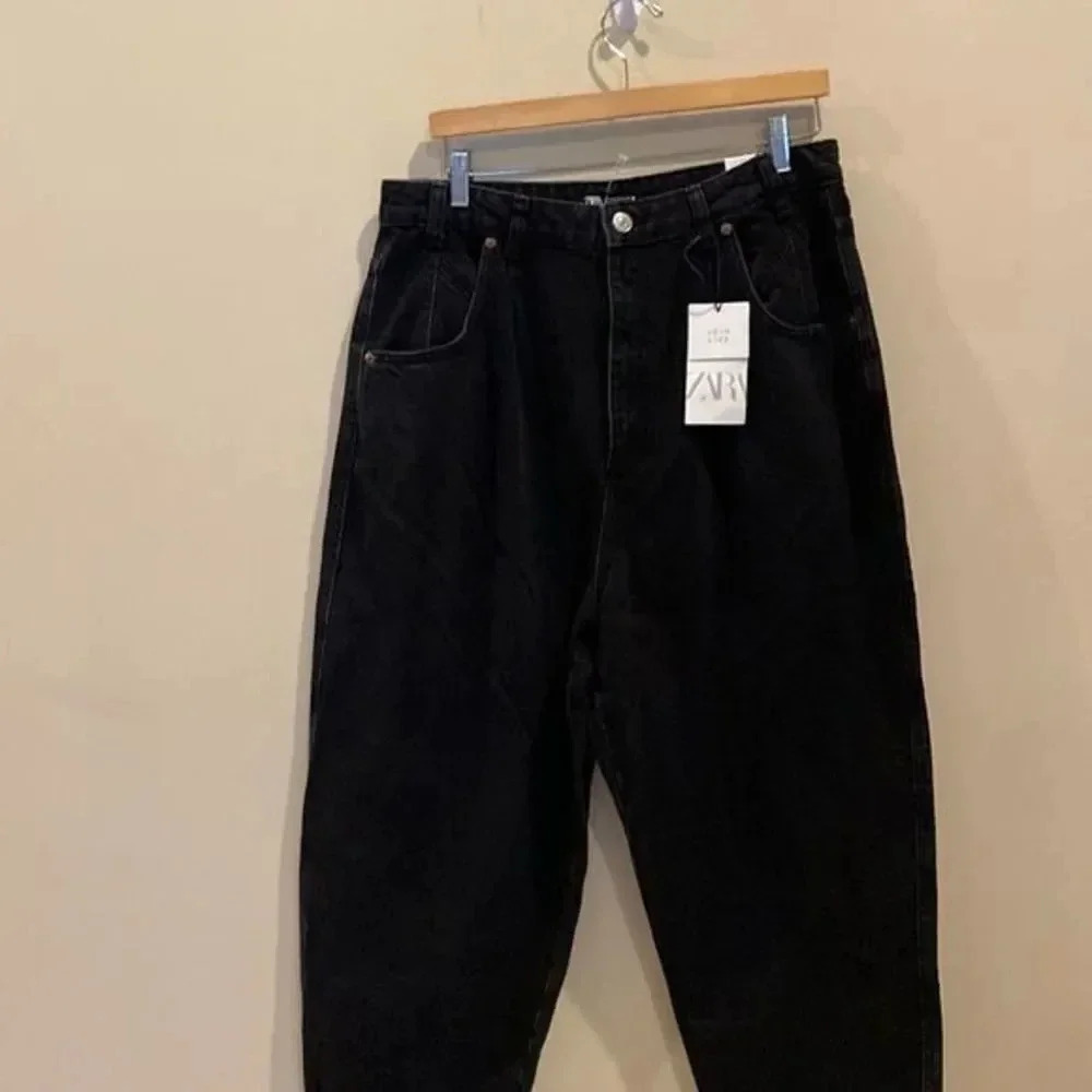 Zara Black Denim Relaxed Baggy Snap-Ankle Jeans - Picture 10 of 14